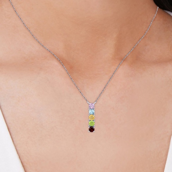 Multi-Gemstone Linear Pendant Necklace-
Sterling Silver-R.H. Macy & Co Brand New - Picture 11 of 14